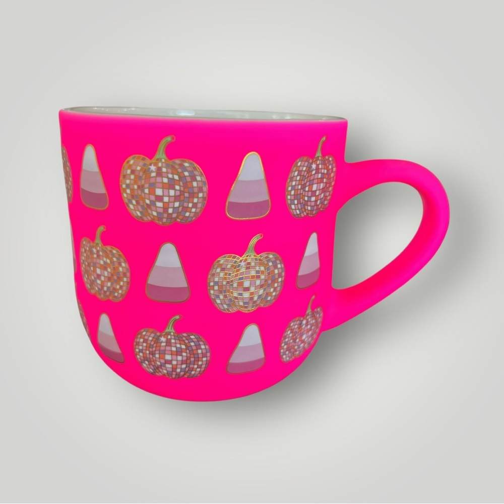 Neon Pink Autumn Halloween Pumpkin Soft Touch Matte Ceramic Mug Cup Gift New - Picture 12 of 14